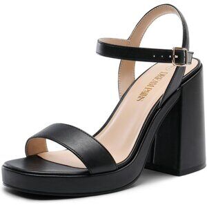 Women's Black High Open Toe Chunky Ankle Strap Stylish Sandal Comfort Heel Shoe